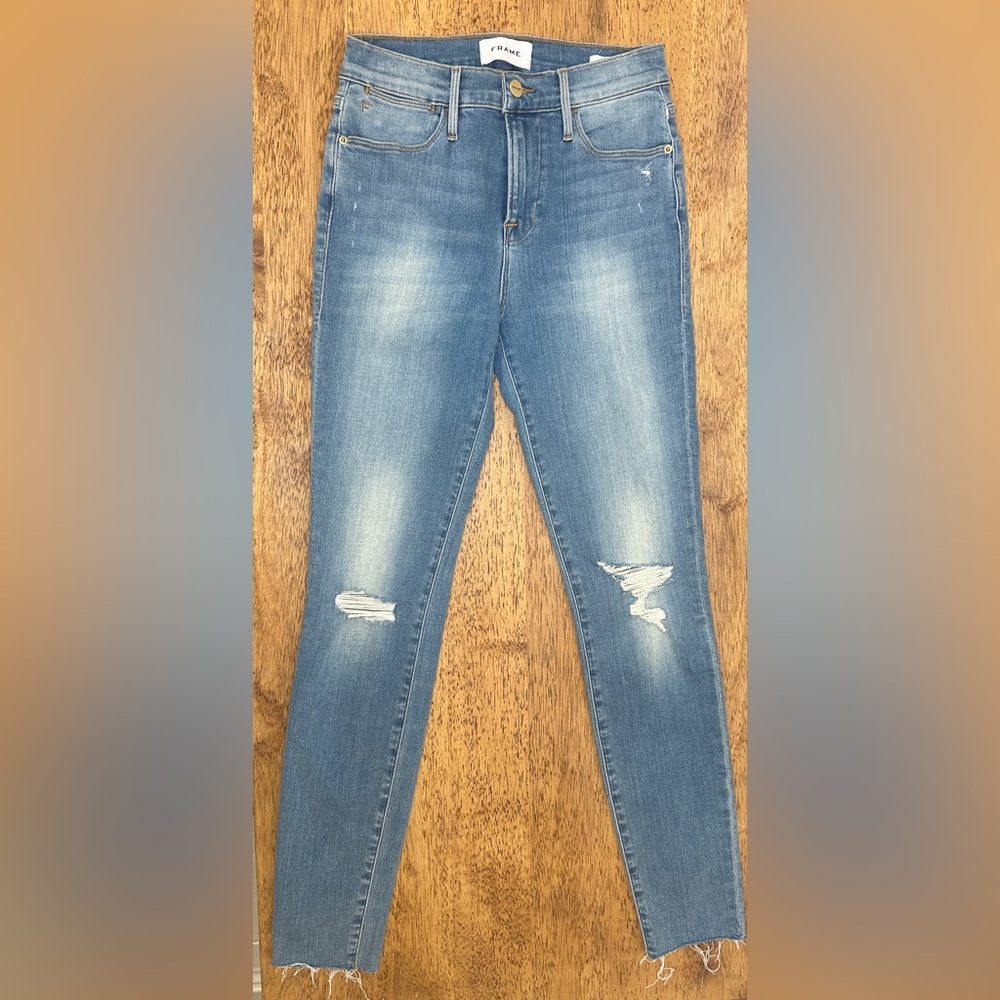 Frame Denim Light Blue Distressed Skinny Jeans